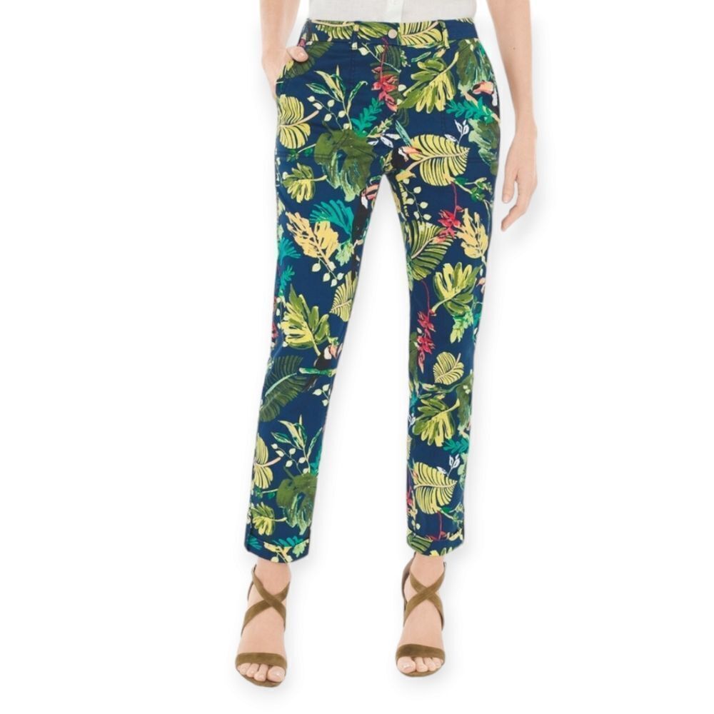 Chico's Tropical Leaf Printed Cropped Ankle Pants Women's‎ Size 0.5 Petite - Picture 2 of 14